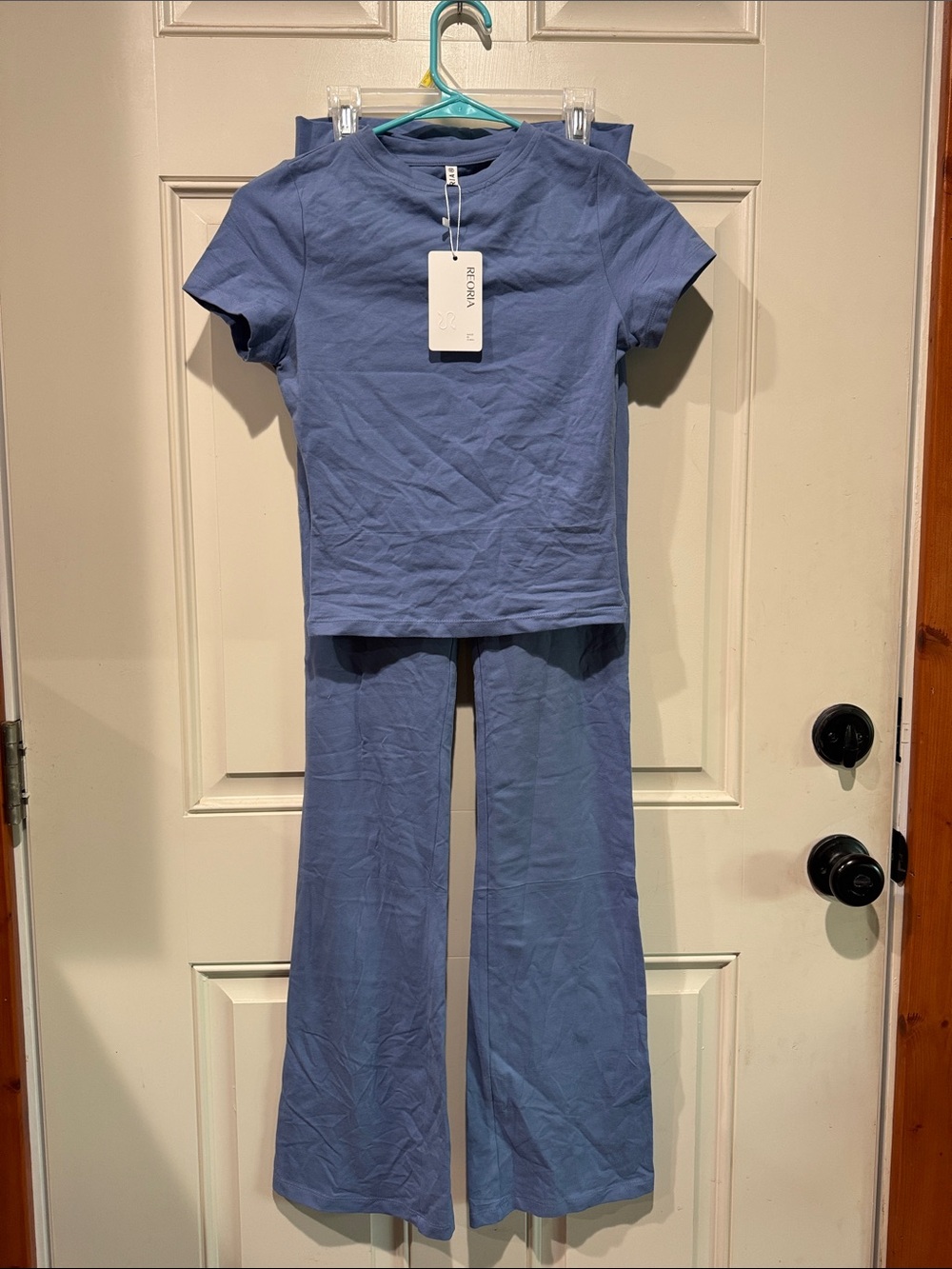 ReoRia dusty Blue Short Sleeve Top & Wide-Leg Pants Set